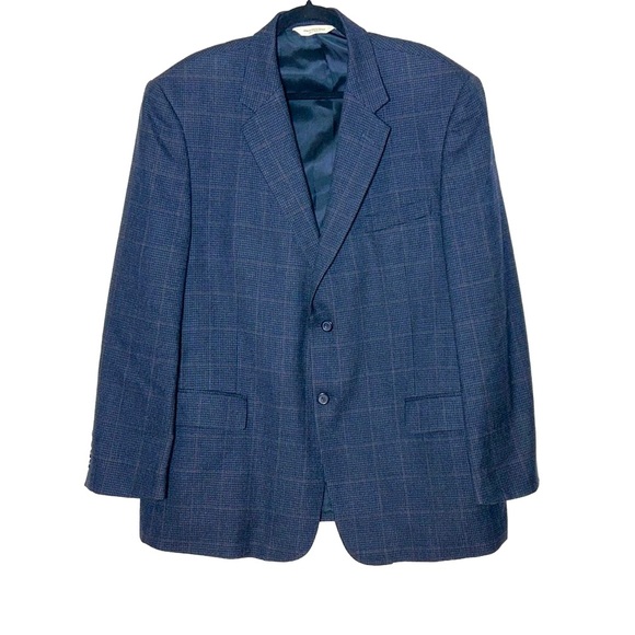 Pronto Uomo Lambswool 2-Button Windowpane Navy Plaid Sport Coat Blazer, Size 46R - Picture 1 of 13